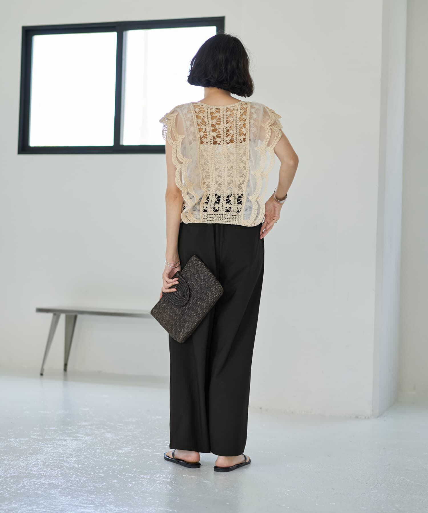 STYLE DELI「かぎ編みとチュールのレース風スカラップベスト」|ベスト・ジレ|