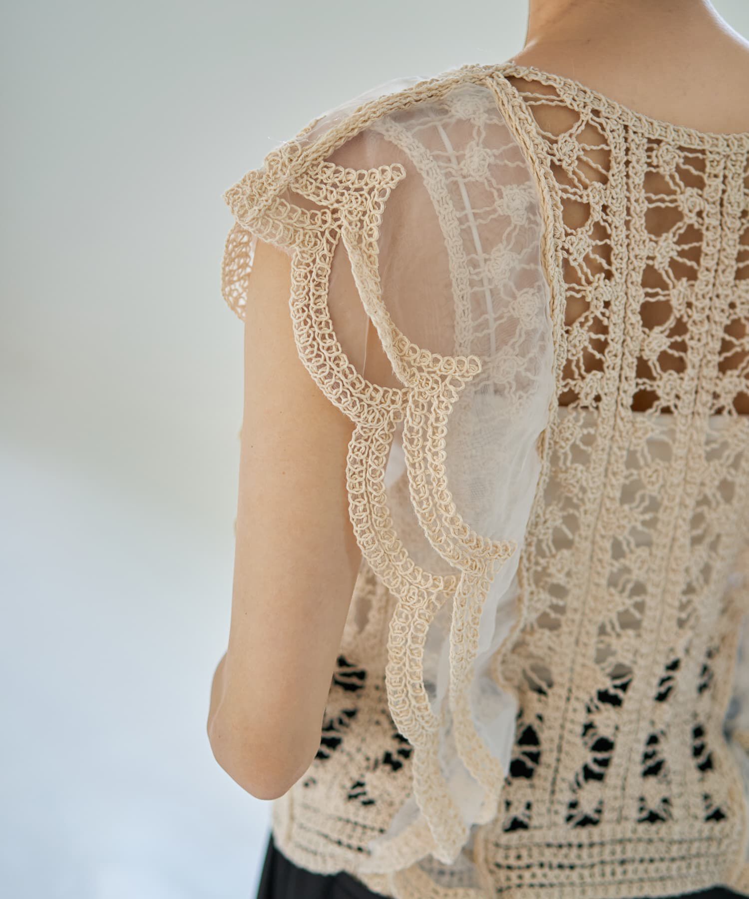 STYLE DELI「かぎ編みとチュールのレース風スカラップベスト」|ベスト・ジレ|