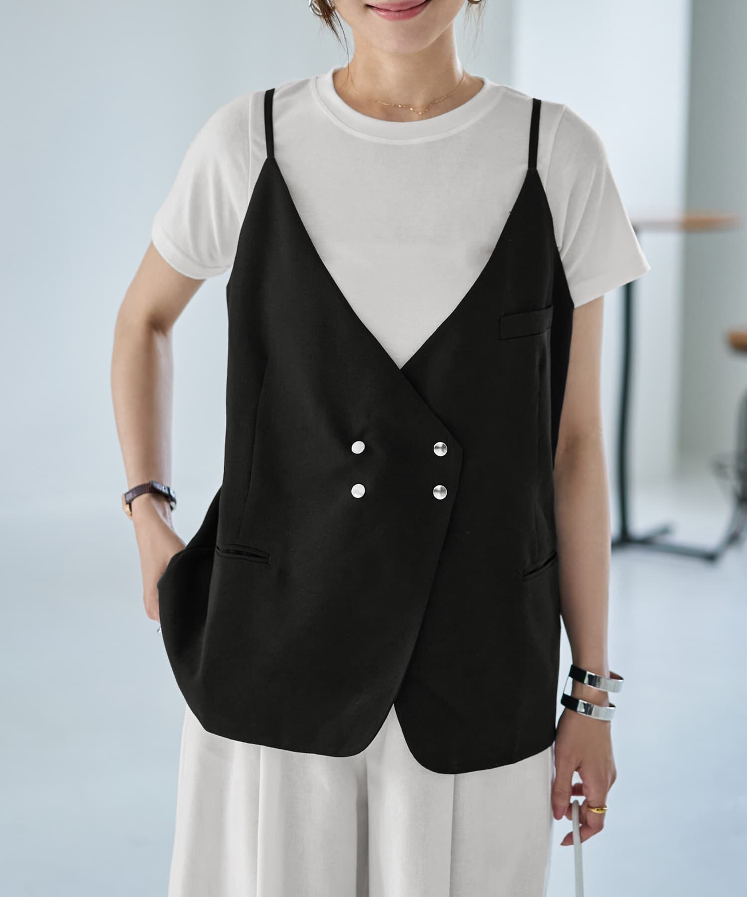 STYLE DELI「キャミ型ダブルベスト」|ベスト・ジレ|ブラック