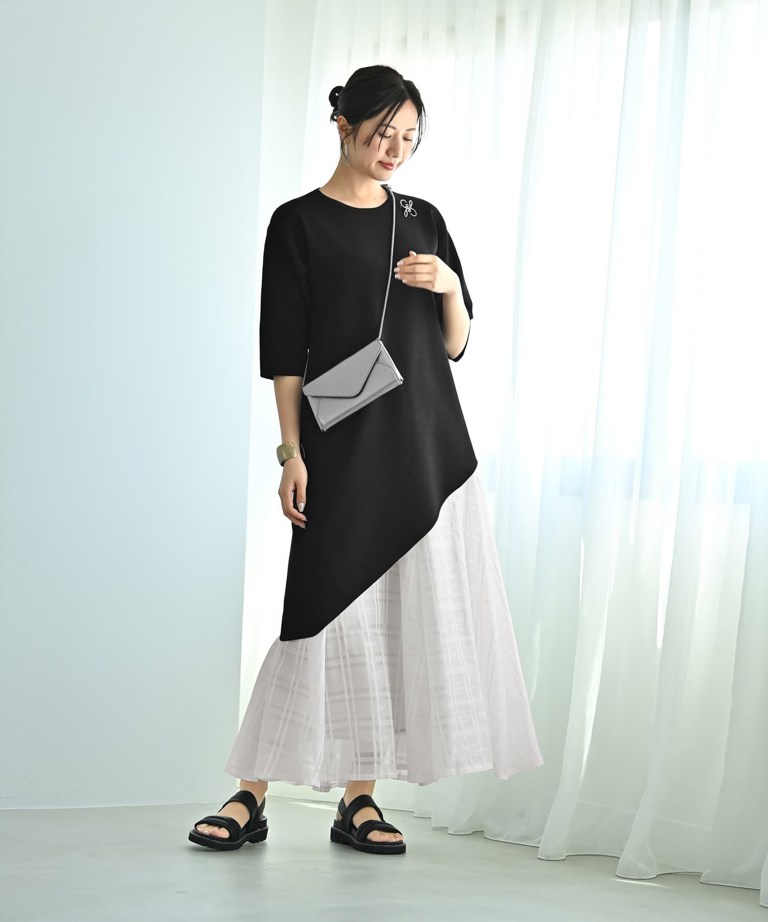 STYLE DELI「【Kana Oyama&times;BLK001】シアーチェックスカート／DELI size」|スカート|