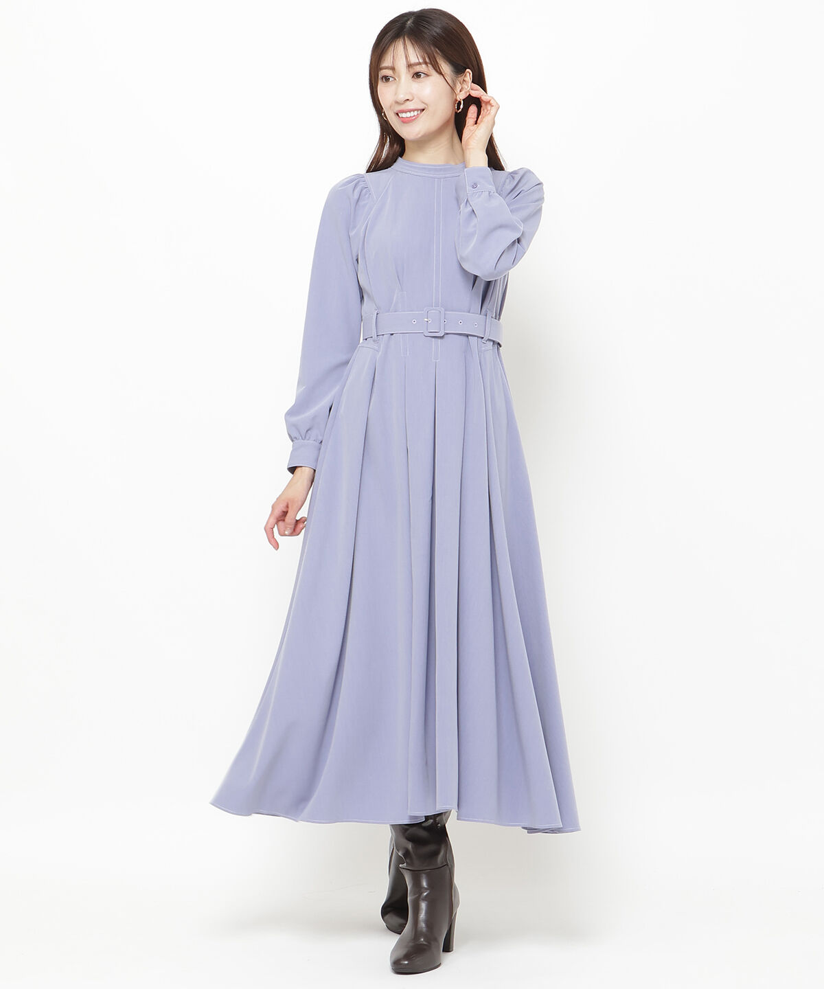 アンドクチュール「配色ステッチハイネックプリンセスワンピース」|ワンピース|