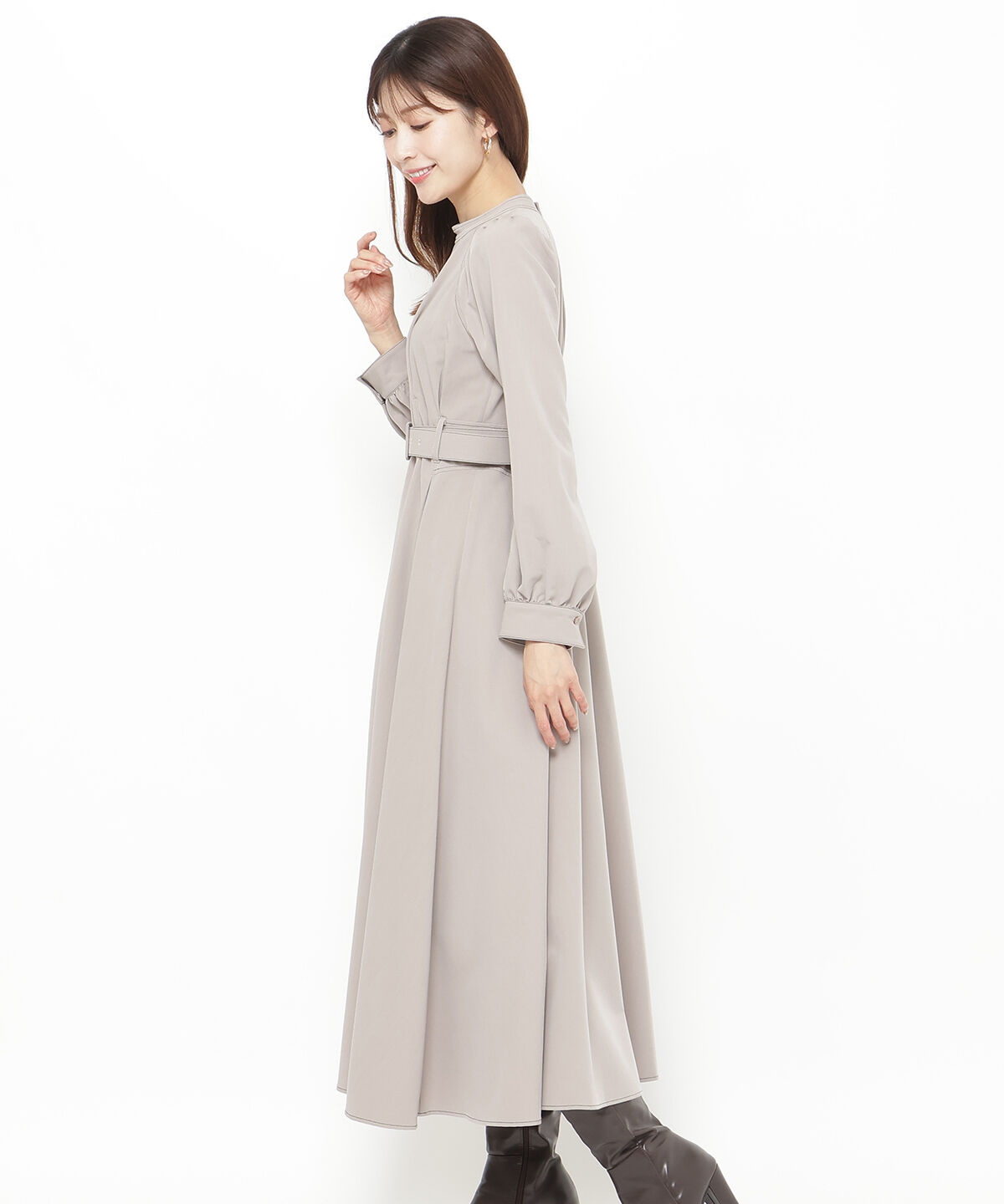 アンドクチュール「配色ステッチハイネックプリンセスワンピース」|ワンピース|