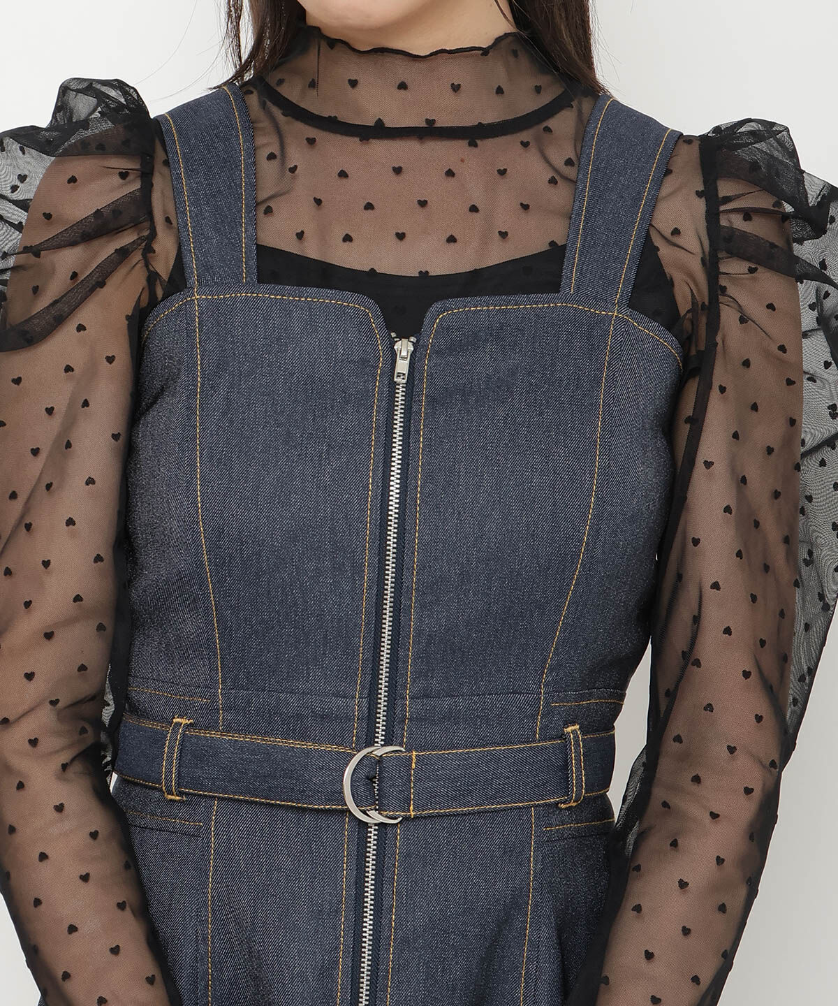 REDYAZEL「デニムライクフロントジップワンピース」|ワンピース|