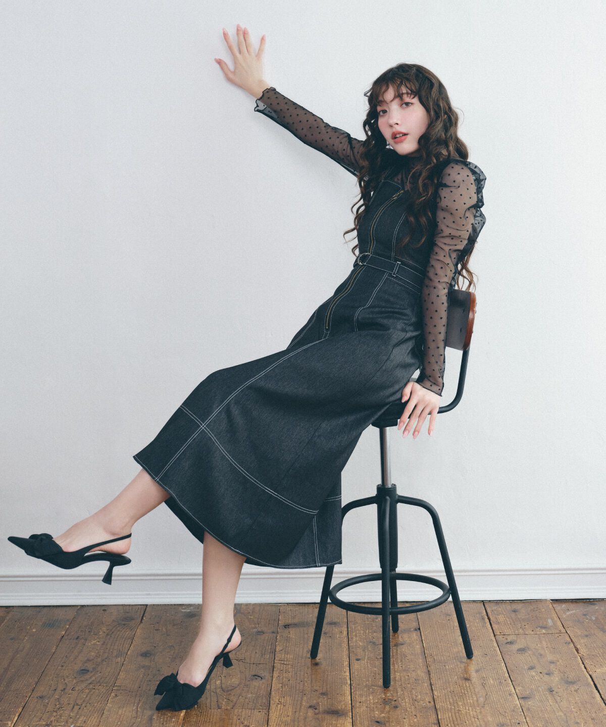 REDYAZEL「デニムライクフロントジップワンピース」|ワンピース|