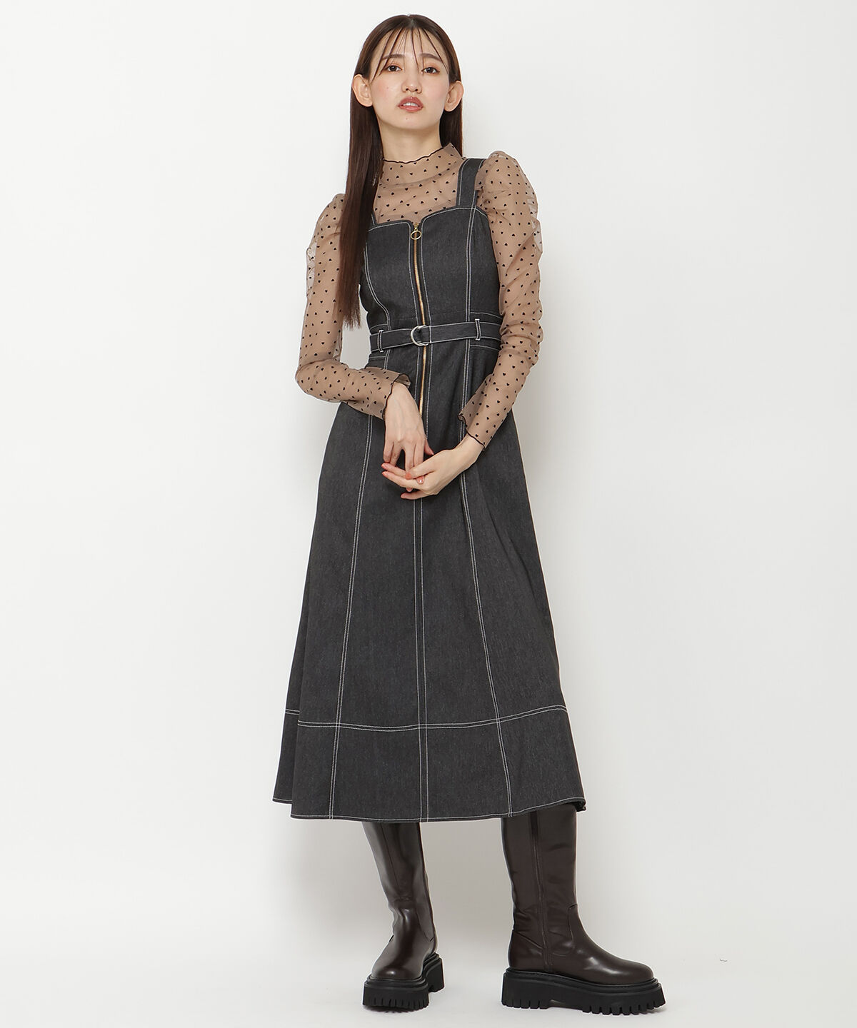 REDYAZEL「デニムライクフロントジップワンピース」|ワンピース|