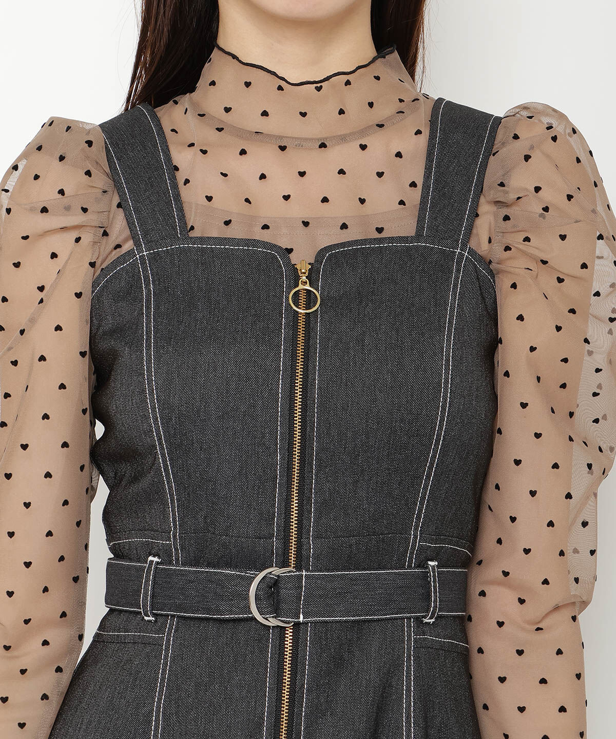 REDYAZEL「デニムライクフロントジップワンピース」|ワンピース|