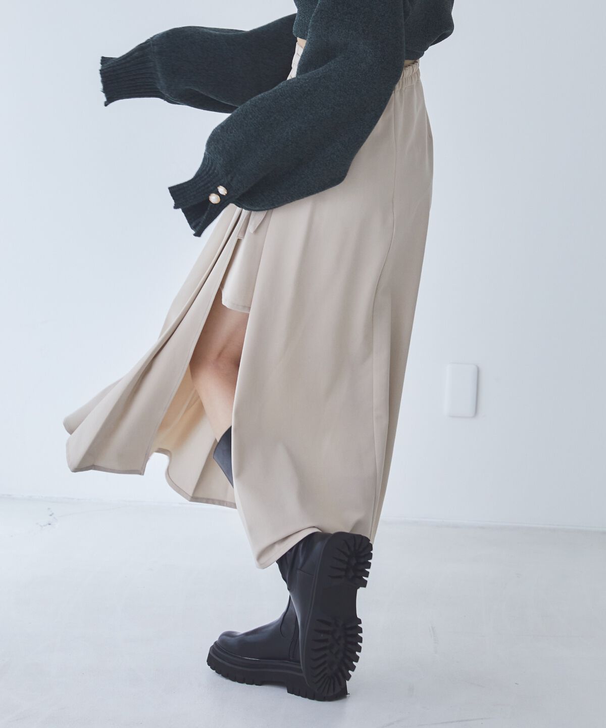 REDYAZEL「アシメソフトプリーツスカート」|フレア|