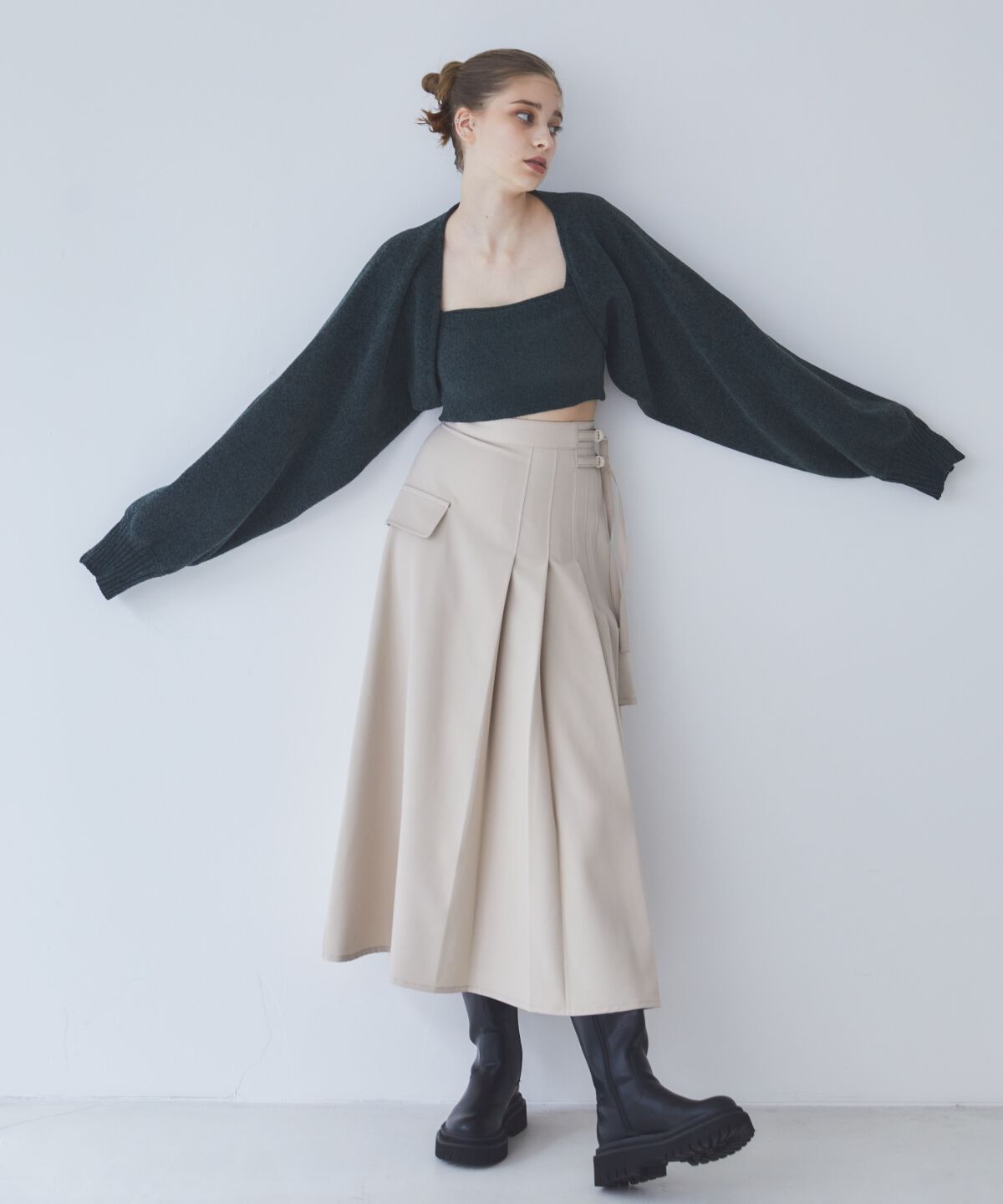 REDYAZEL「アシメソフトプリーツスカート」|フレア|