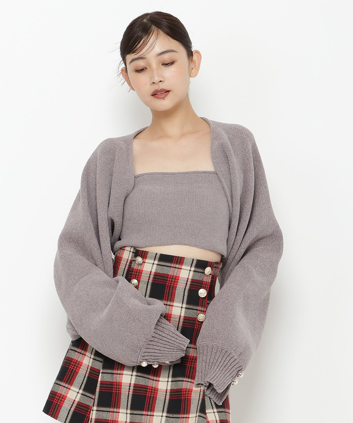 REDYAZEL「モールニットボレロ＆キャミソールセット」|ニット・セーター|ベージュ