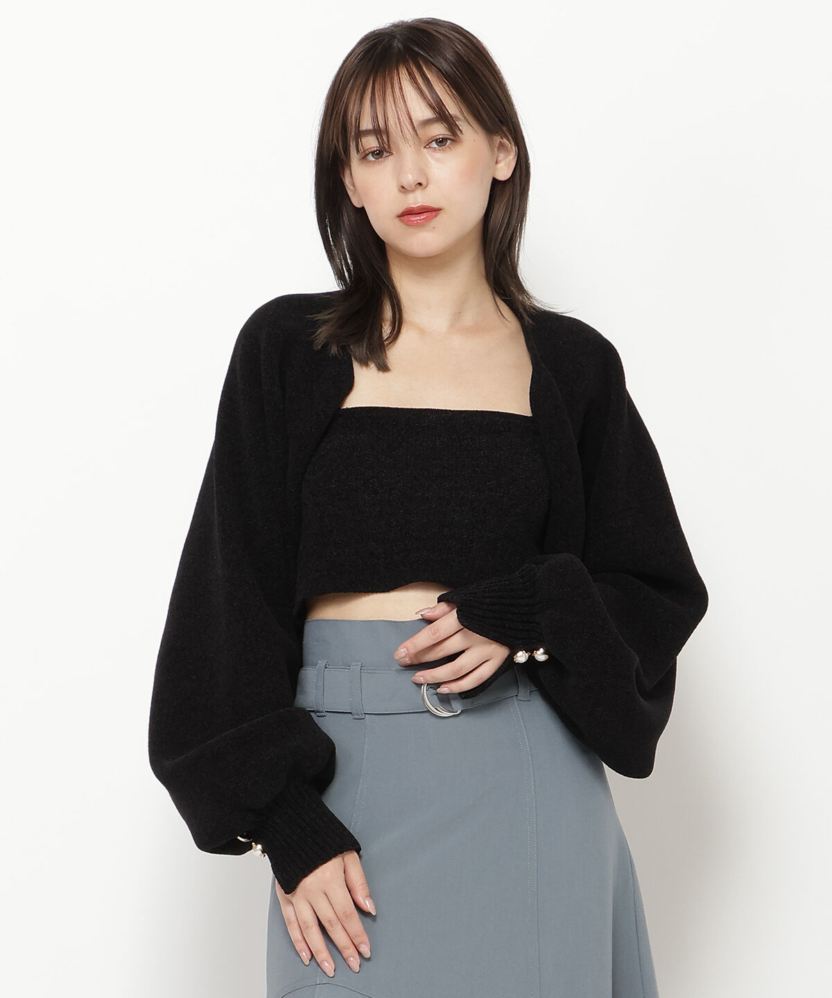 REDYAZEL「モールニットボレロ＆キャミソールセット」|ニット・セーター|ブラック