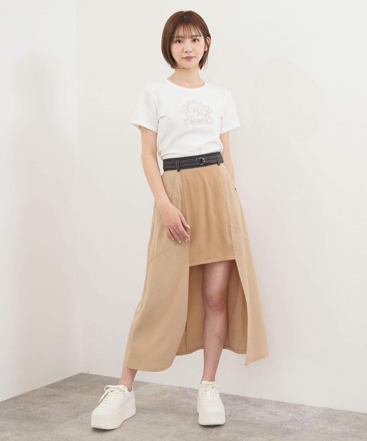 REDYAZEL「バイカラーパネルロングスカート」|台形|キャメル