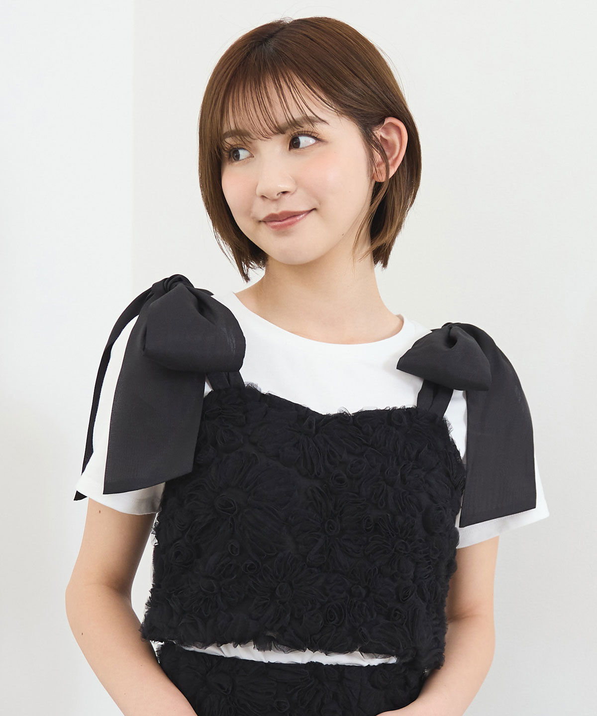 REDYAZEL「3Dフラワーレースショルダーリボンビスチェ」|キャミソール|
