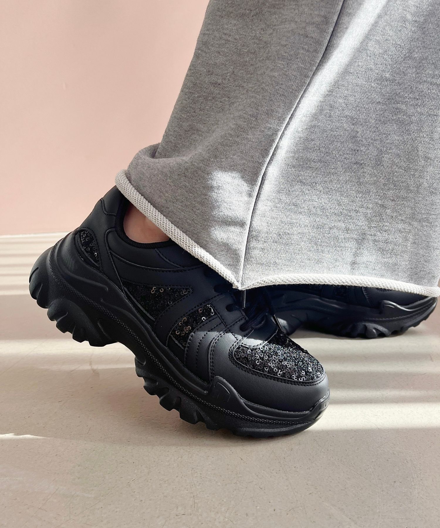 ORiental TRaffic「スパンコール 厚底 スニーカー /OT3752 クッション」|スニーカー|BLACK