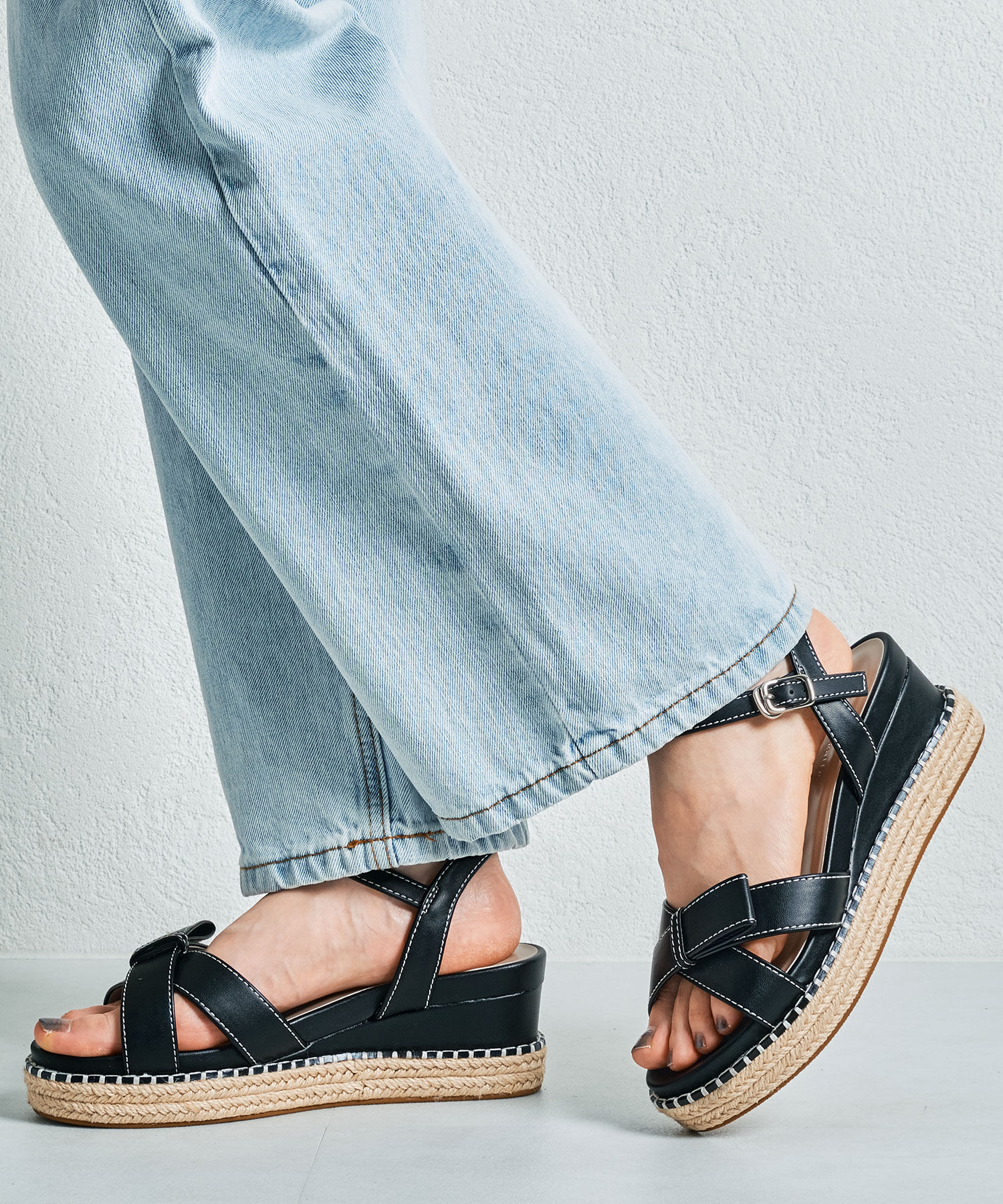 ORiental TRaffic「【アウトレット価格】リボンステッチウエッジサンダル/41283」|サンダル|BLACK