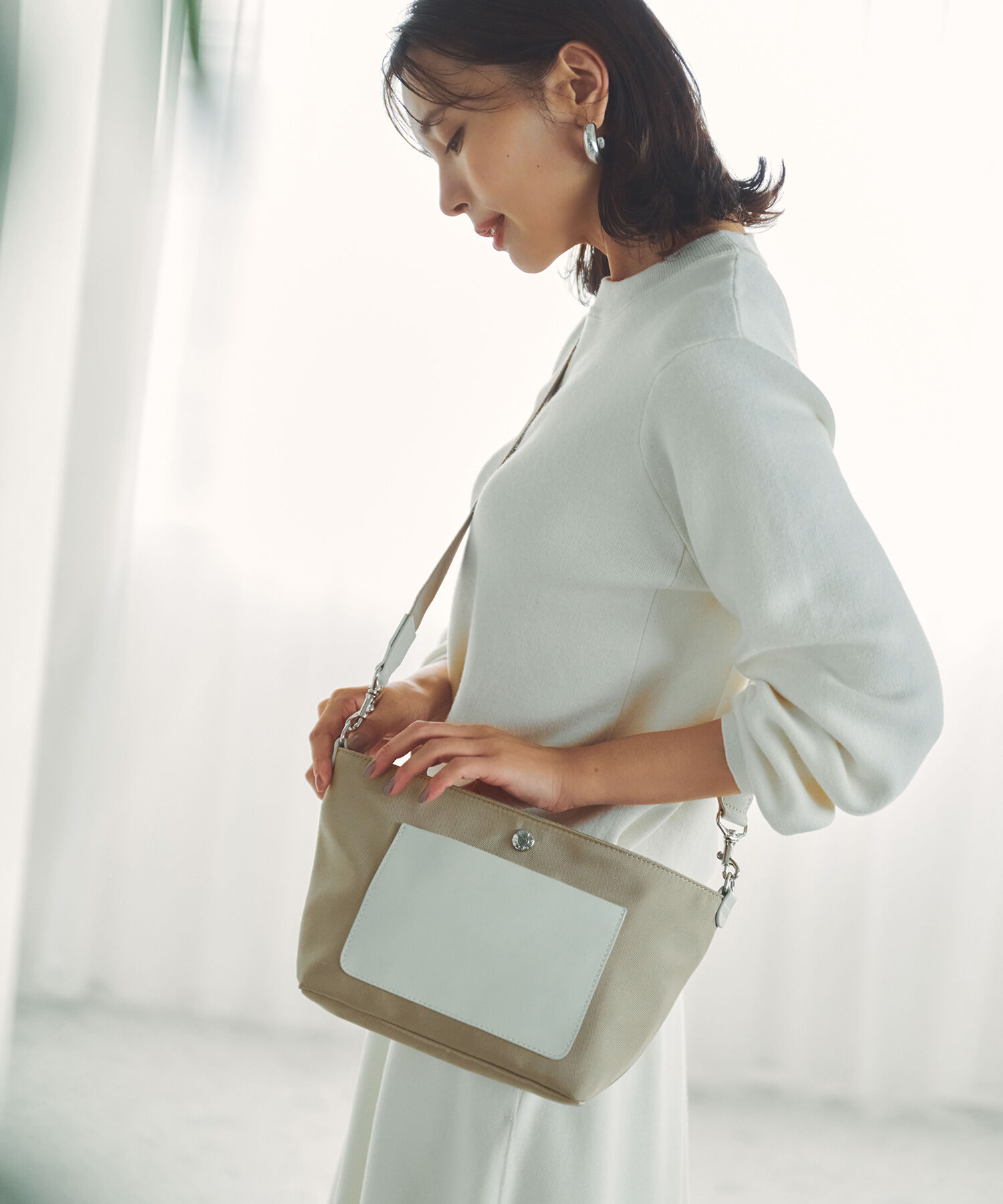 TOPKAPI BREATH「【Breath TOPKAPI sis】【WEB限定】ナイロン レザーポケット ミニ ショルダーバッグ 軽量 / CALM カーム　」|ショルダー・メッセンジャー|