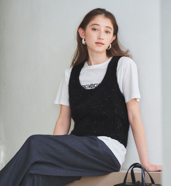 UNITED ARROWS「フォックス カシミヤ スパンコール 2WAY ニットベスト」|ベスト・ジレ|BLACK