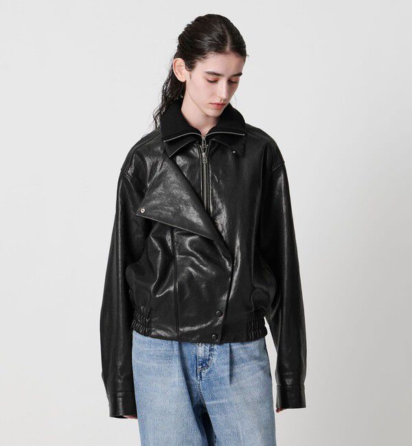 AEWEN MATOPH「＜AEWEN MATOPH＞リブカラーレザーブルゾン」|ライダースジャケット|