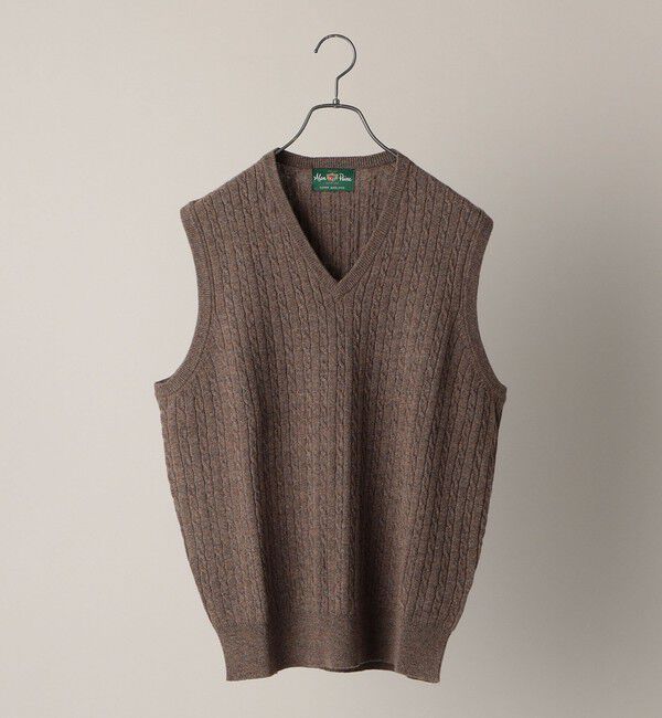 SHIPS「ALAN PAINE: 12ゲージ ジーロンラム ケーブル編み Vネック ニットベスト」|ベスト・ジレ|ブラウン
