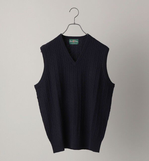 SHIPS「ALAN PAINE: 12ゲージ ジーロンラム ケーブル編み Vネック ニットベスト」|ベスト・ジレ|ネイビー