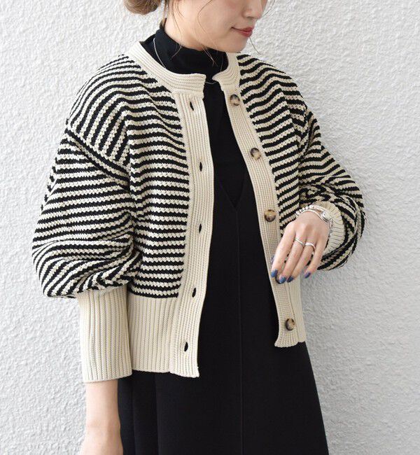 SHIPS any「SHIPS any: パターン コンパクト ショート ニット カーディガン」|カーディガン|