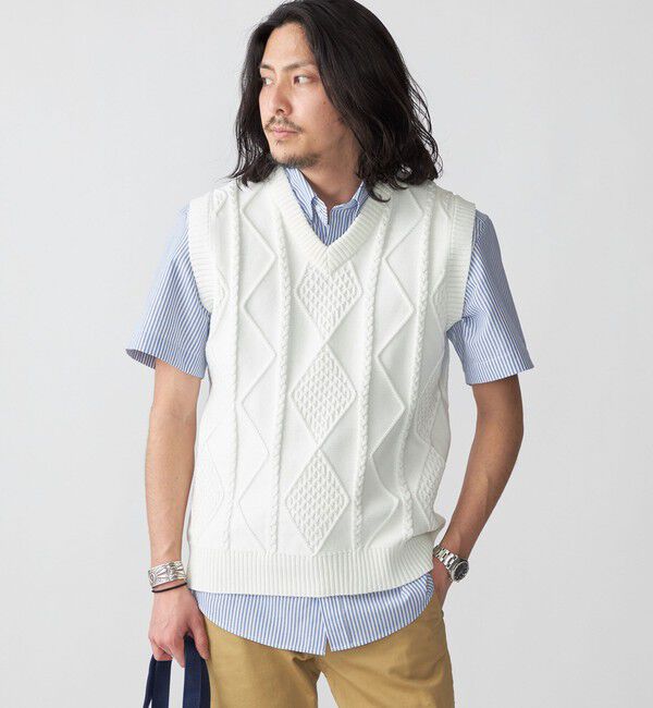 SHIPS「*SHIPS: 7ゲージ ケーブル編み Vネック ニット ベスト」|ベスト・ジレ|