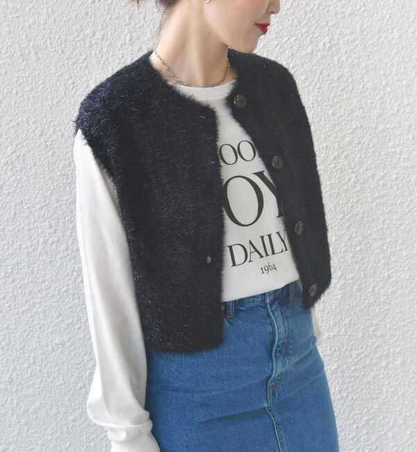 SHIPS for women「*〈手洗い可能〉グリッター ラメ フェザー ベスト 24SS ◇」|ベスト・ジレ|
