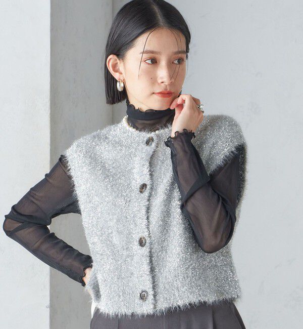 SHIPS for women「*〈手洗い可能〉グリッター ラメ フェザー ベスト 24SS ◇」|ベスト・ジレ|