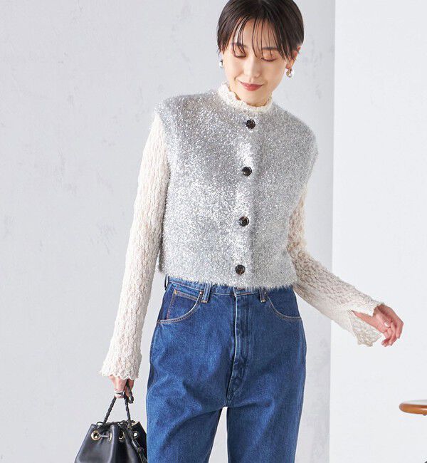 SHIPS for women「*〈手洗い可能〉グリッター ラメ フェザー ベスト 24SS ◇」|ベスト・ジレ|