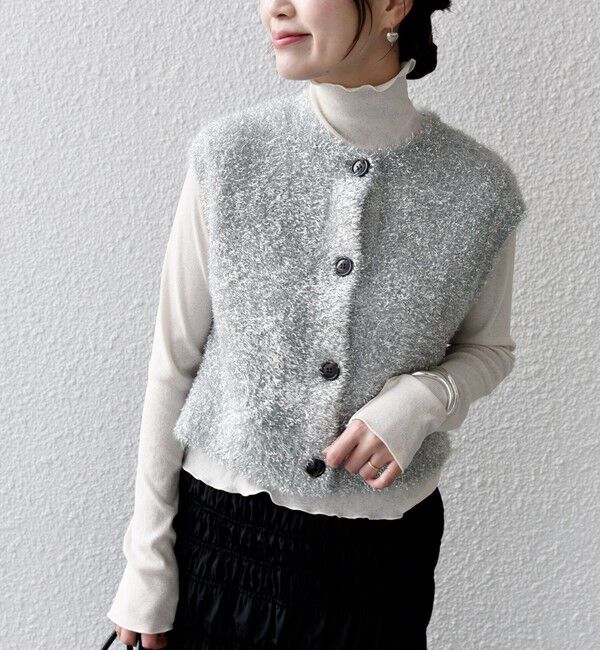 SHIPS for women「*〈手洗い可能〉グリッター ラメ フェザー ベスト 24SS ◇」|ベスト・ジレ|