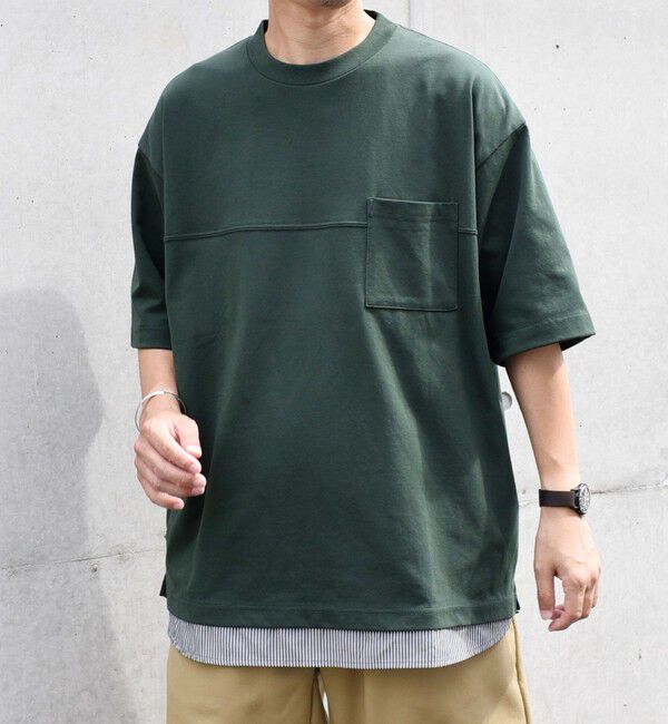 SHIPS any「SHIPS any: バックメッシュ / ストライプシャツ ドッキング フェイクレイヤード ポケット Tシャツ◇」|Tシャツ・カットソー|