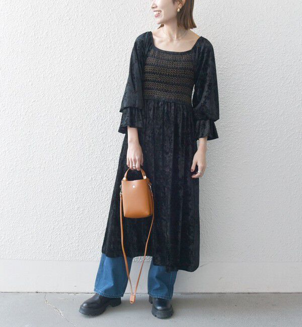 SHIPS any「bon_meur:〈手洗い可能〉クラッシュ ベロア シャーリング ワンピース」|ワンピース|