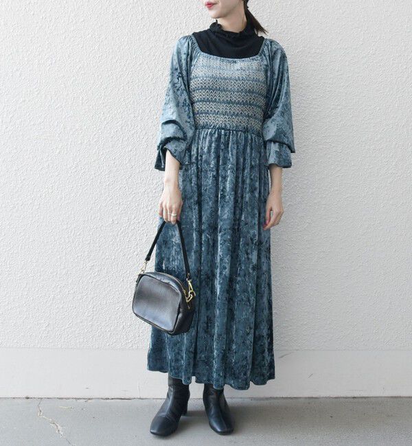 SHIPS any「bon_meur:〈手洗い可能〉クラッシュ ベロア シャーリング ワンピース」|ワンピース|