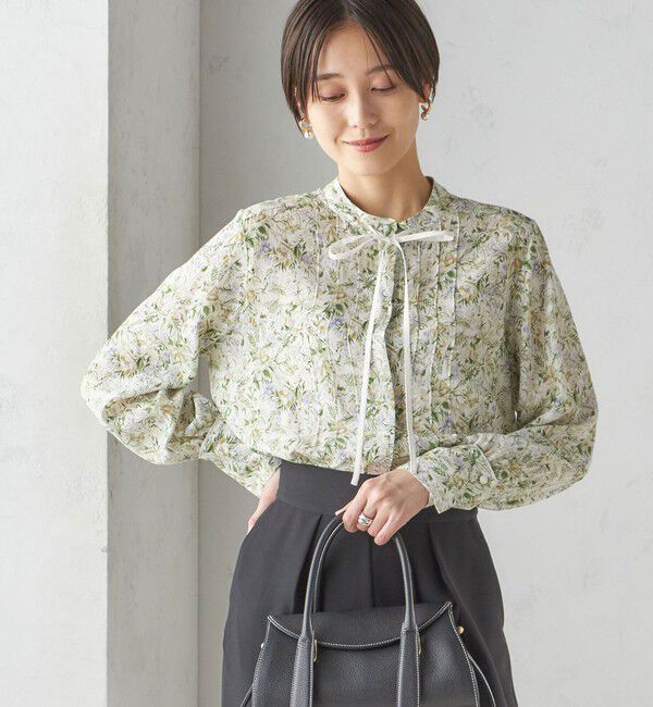 SHIPS for women「IPEKER プリント ピンタック ブラウス」|シャツ・ブラウス|オフホワイト