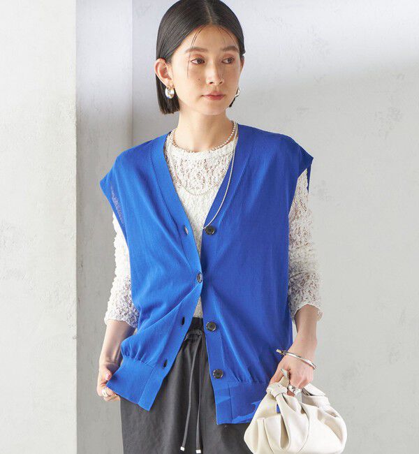 SHIPS for women「〈接触冷感 / 手洗い可能〉アイスコットン フレンチ スリーブ ジレ カーディガン」|ベスト・ジレ|