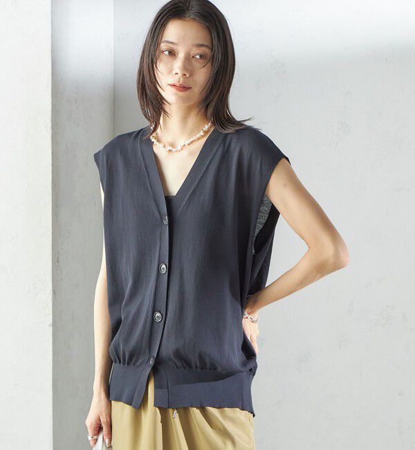 SHIPS for women「〈接触冷感 / 手洗い可能〉アイスコットン フレンチ スリーブ ジレ カーディガン」|ベスト・ジレ|