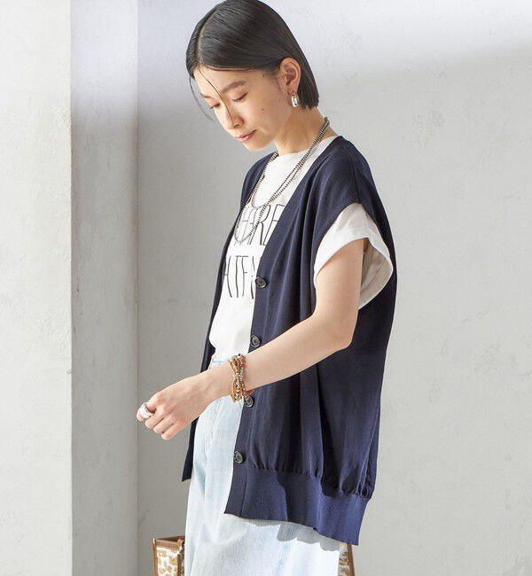 SHIPS for women「〈接触冷感 / 手洗い可能〉アイスコットン フレンチ スリーブ ジレ カーディガン」|ベスト・ジレ|