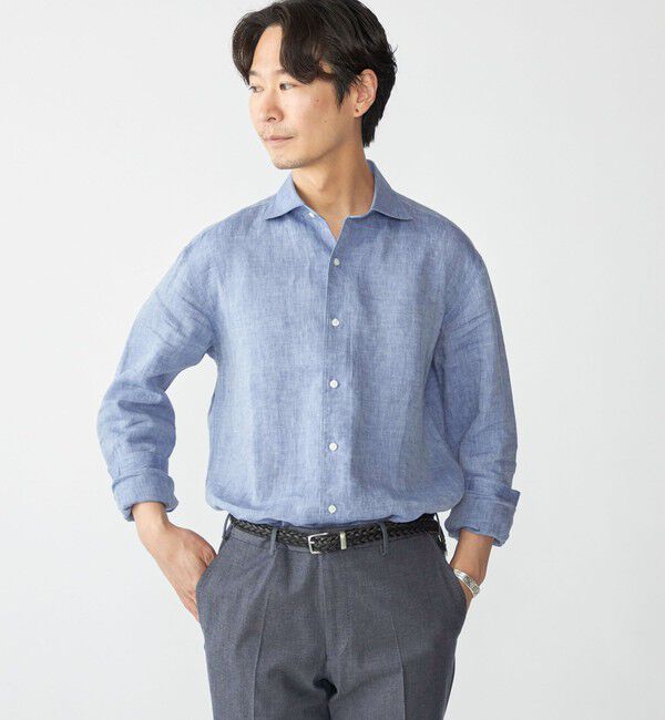 SHIPS「SHIPS: ウォッシュド リネン ソリッド シャツ」|シャツ・ブラウス|ブルー系