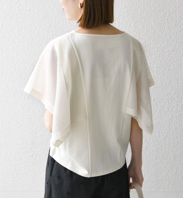 SHIPS any「SHIPS any:〈手洗い可能〉メッシュ シアー ハンカチ スリーブ ドッキング TEE」|Tシャツ・カットソー|