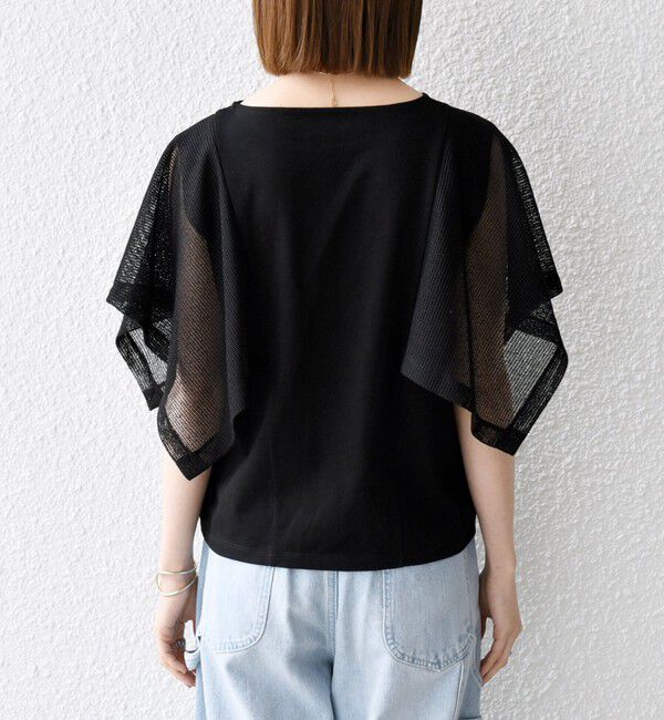 SHIPS any「SHIPS any:〈手洗い可能〉メッシュ シアー ハンカチ スリーブ ドッキング TEE」|Tシャツ・カットソー|