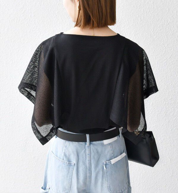 SHIPS any「SHIPS any:〈手洗い可能〉メッシュ シアー ハンカチ スリーブ ドッキング TEE」|Tシャツ・カットソー|