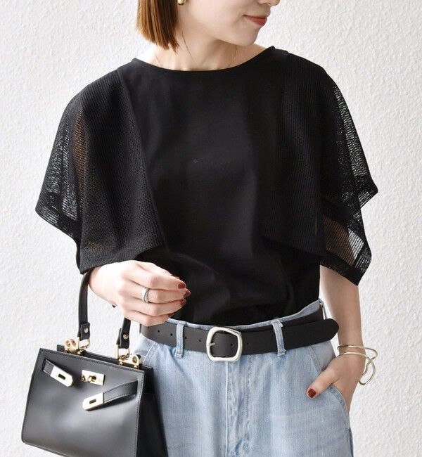 SHIPS any「SHIPS any:〈手洗い可能〉メッシュ シアー ハンカチ スリーブ ドッキング TEE」|Tシャツ・カットソー|