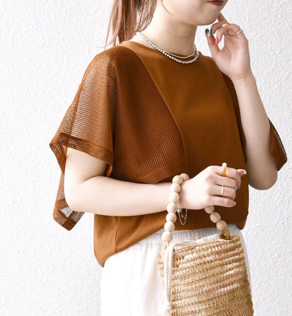 SHIPS any「SHIPS any:〈手洗い可能〉メッシュ シアー ハンカチ スリーブ ドッキング TEE」|Tシャツ・カットソー|