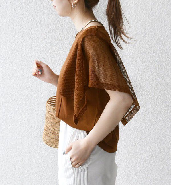 SHIPS any「SHIPS any:〈手洗い可能〉メッシュ シアー ハンカチ スリーブ ドッキング TEE」|Tシャツ・カットソー|