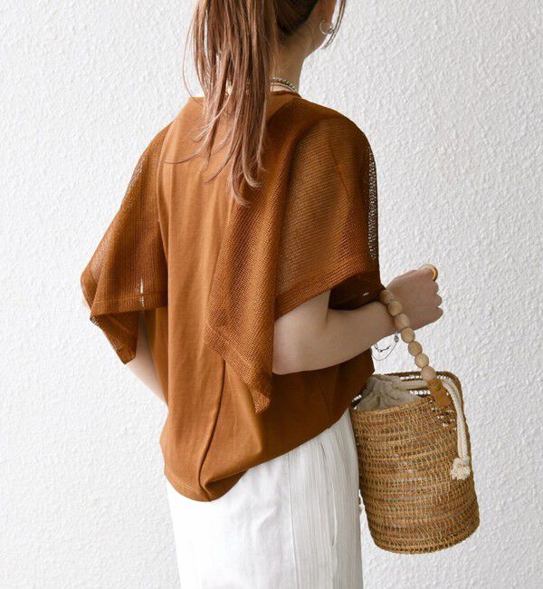 SHIPS any「SHIPS any:〈手洗い可能〉メッシュ シアー ハンカチ スリーブ ドッキング TEE」|Tシャツ・カットソー|