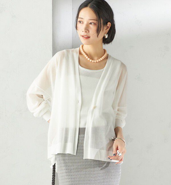 SHIPS for women「〈手洗い可能〉18G コットン ナイロン Vネック 1 ボタン カーディガン」|カーディガン|オフホワイト