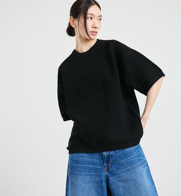 SHIPS「City Ambient Products:〈手洗い可能〉ポリエステル メッシュ ニット ショートスリーブ Tシャツ」|その他|ブラック