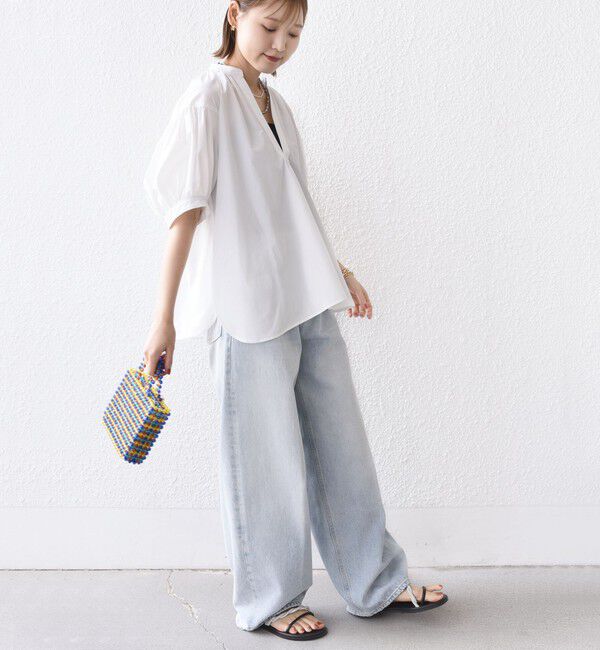SHIPS for women「〈接触冷感 / 撥水加工〉TEX BRID(R)タフタ スキッパー 5分袖 ブラウス」|シャツ・ブラウス|