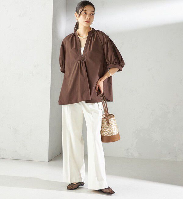 SHIPS for women「〈接触冷感 / 撥水加工〉TEX BRID(R)タフタ スキッパー 5分袖 ブラウス」|シャツ・ブラウス|