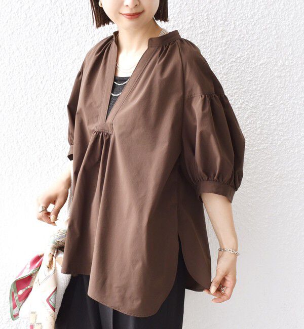 SHIPS for women「〈接触冷感 / 撥水加工〉TEX BRID(R)タフタ スキッパー 5分袖 ブラウス」|シャツ・ブラウス|