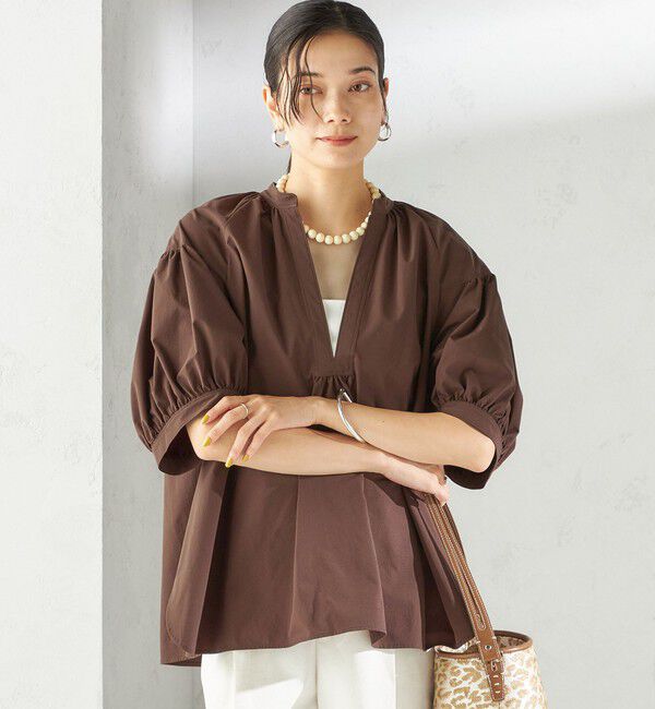 SHIPS for women「〈接触冷感 / 撥水加工〉TEX BRID(R)タフタ スキッパー 5分袖 ブラウス」|シャツ・ブラウス|